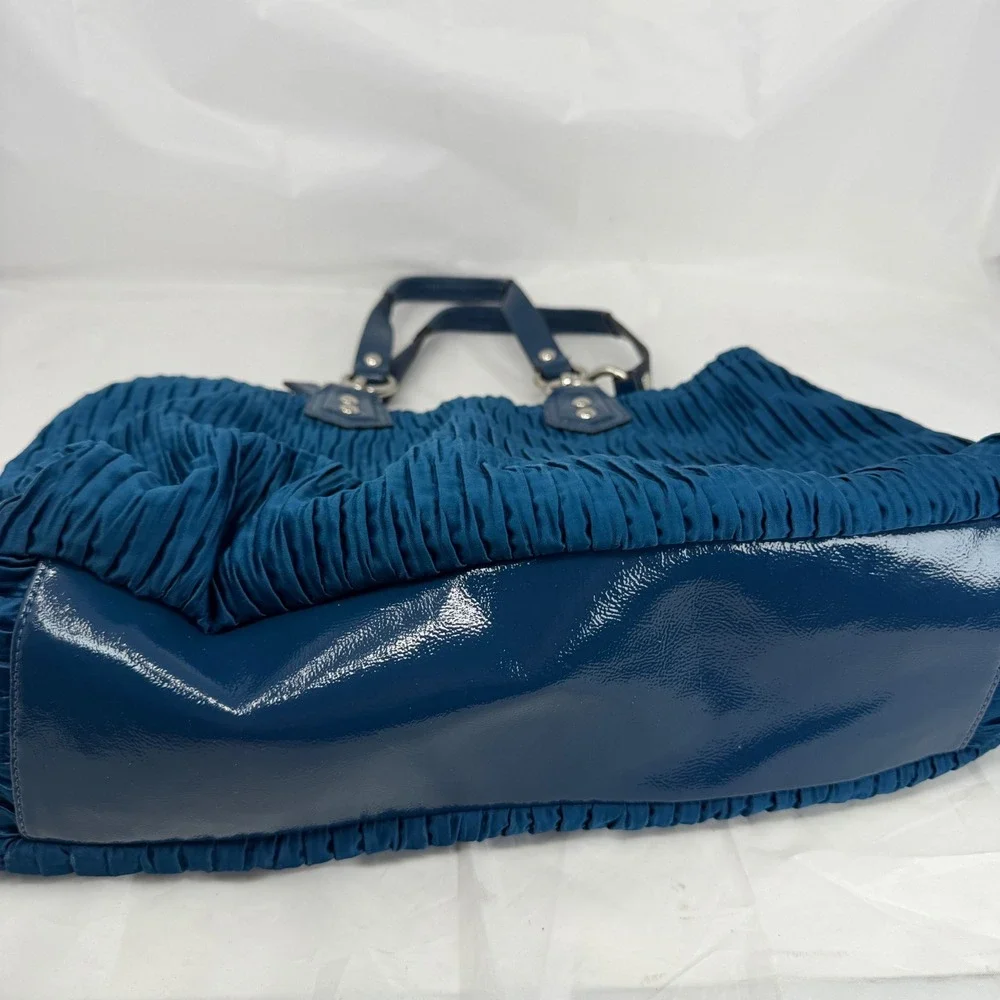 Coach Madison Gathered Sophia Teal Blue Nylon Patent Leather Satchel F20030